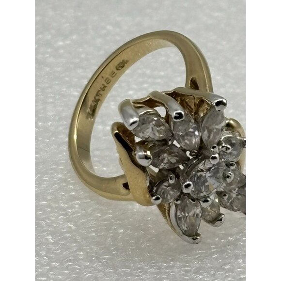 Vintage Ring Cubic Zirconia Cluster Marquis 14 KT. Gold Plated Yellow White Gold - Picture 15 of 15